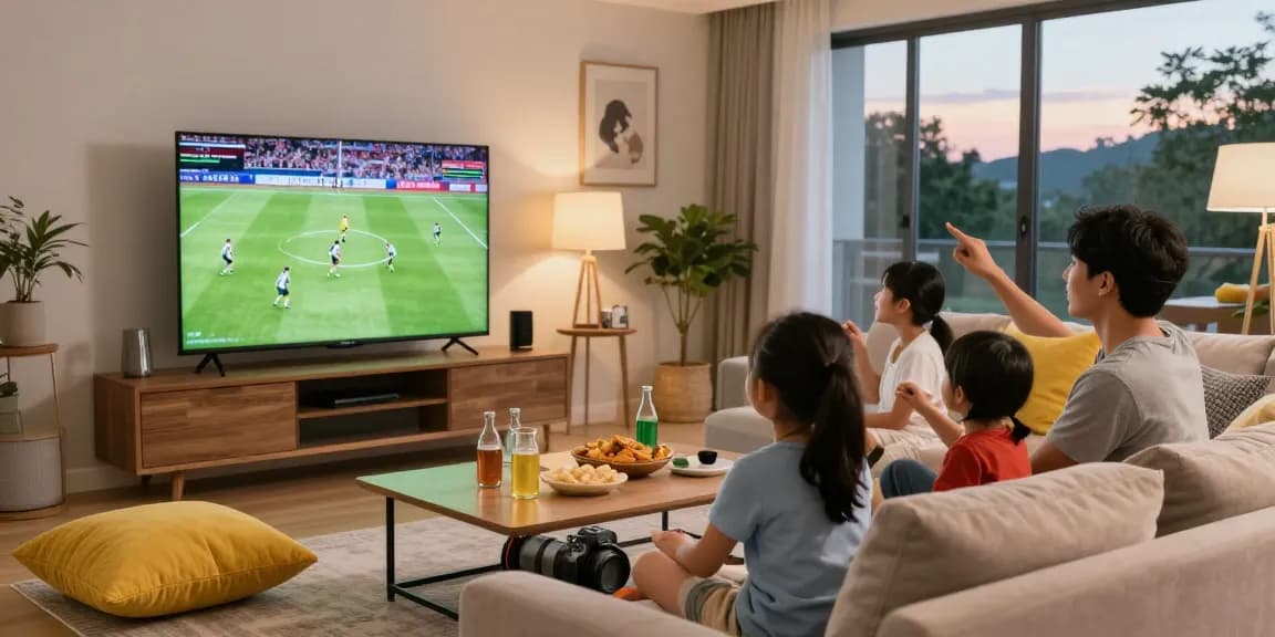 Família assistindo ao melhor conteúdo de bestbraziliptv com alegria e conforto na sala.