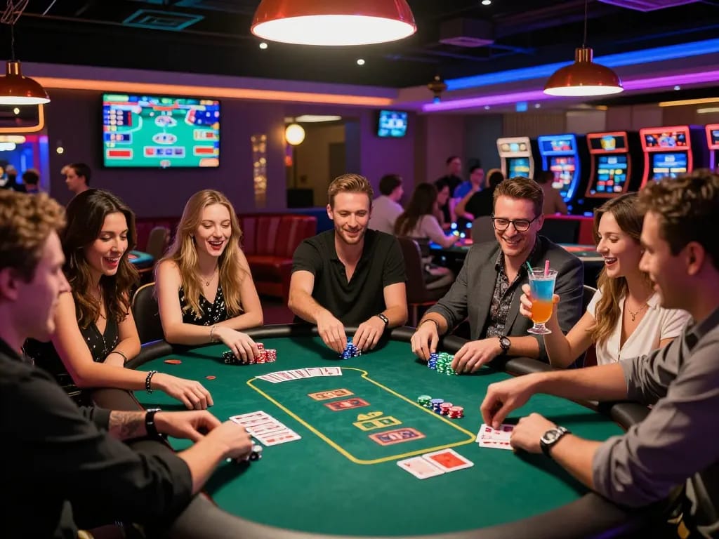 Exciting moment at the 789 club poker table with friends celebrating wins.
