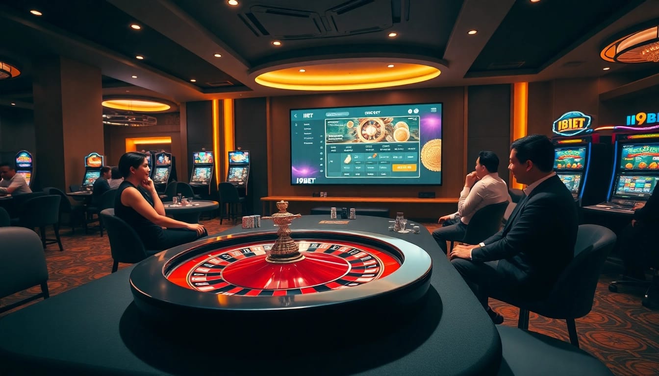 I9BET casino excitement with poker, roulette, and online gambling ambiance