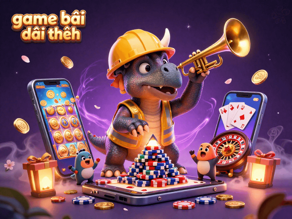 Experience thrilling game bài đổi thưởng with 3D characters celebrating a jackpot win in a vibrant casino scene.