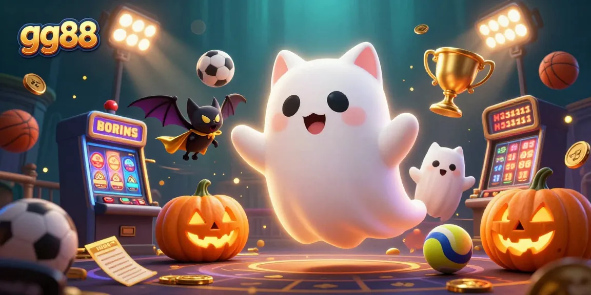 Bet on sports and win big with gg88 in this vibrant 3D ghost cat casino scene.