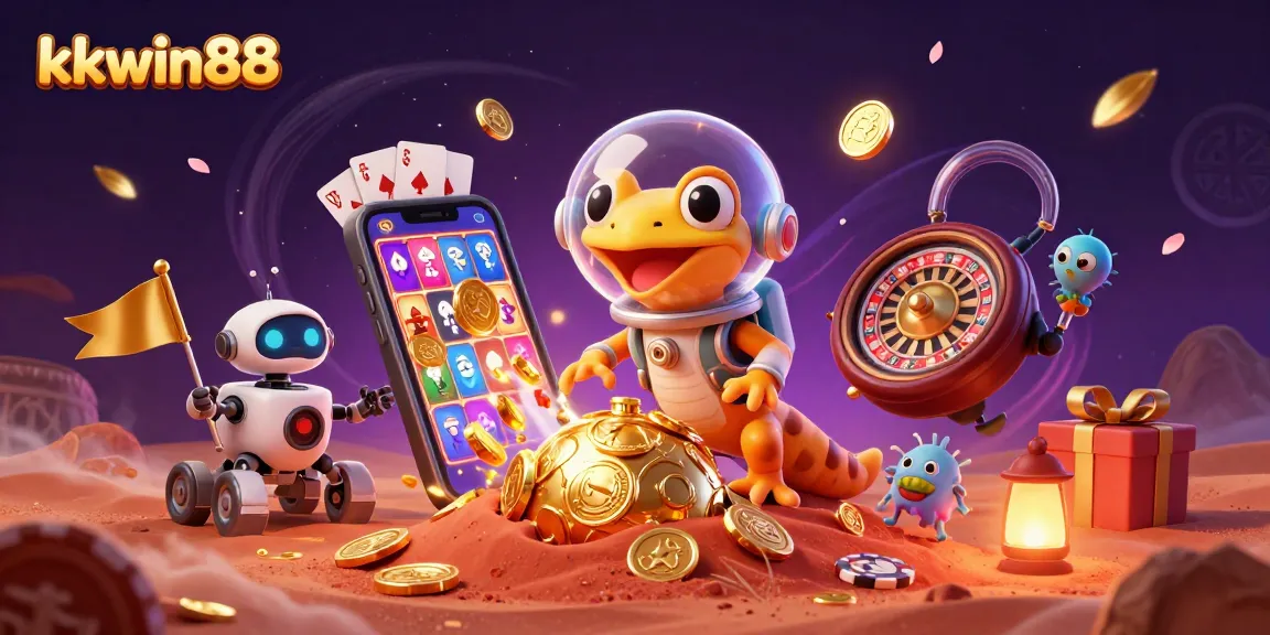 kkwin88 gameplay showcasing a vibrant 3D casino scene with a Martian gecko and excitement