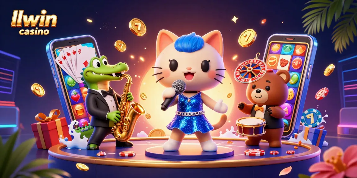 Engage in thrilling gameplay at llwin casino with a vibrant scene of jazzy characters and casino elements.