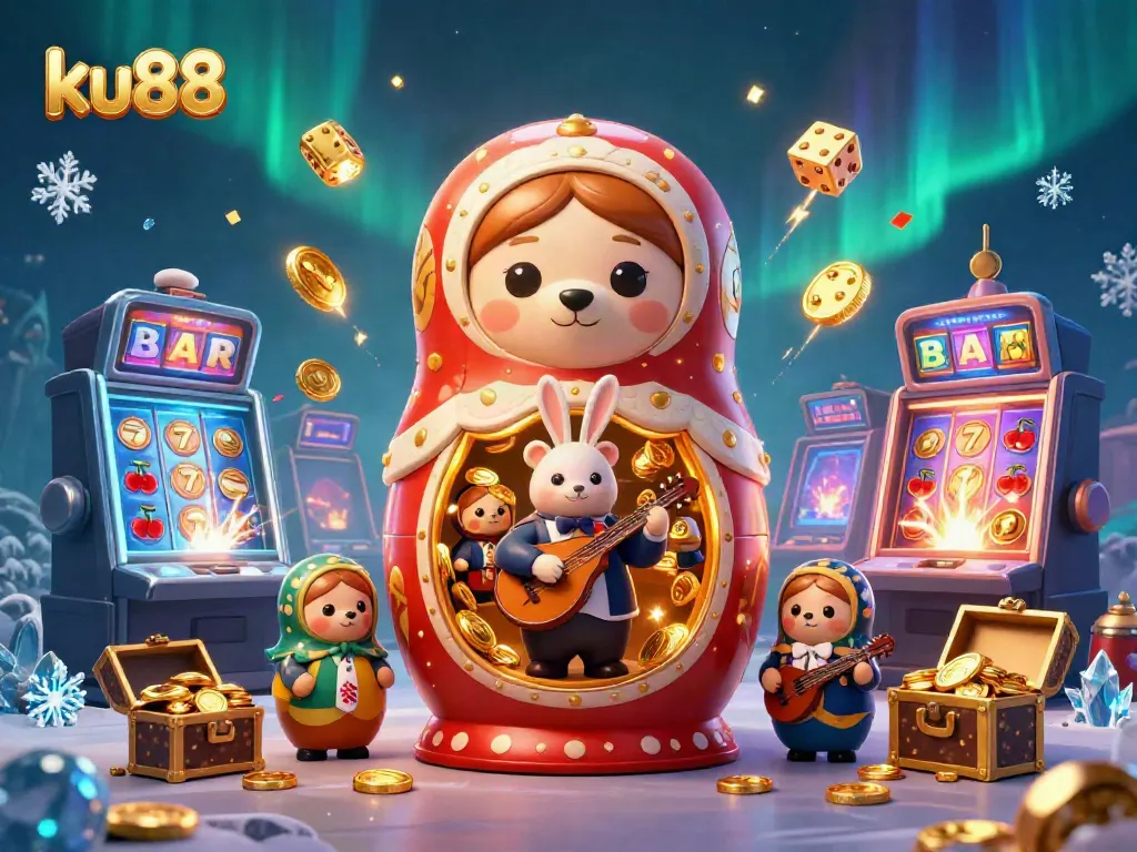 Experience the excitement of ku88 with a vibrant casino-themed 3D cartoon illustration.