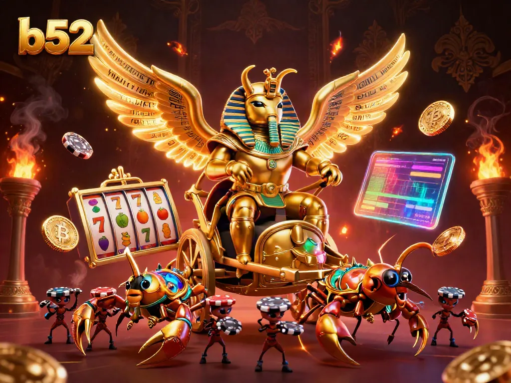 Experience the thrilling b52 gaming scene with vibrant characters and dynamic elements in this 3D illustration.