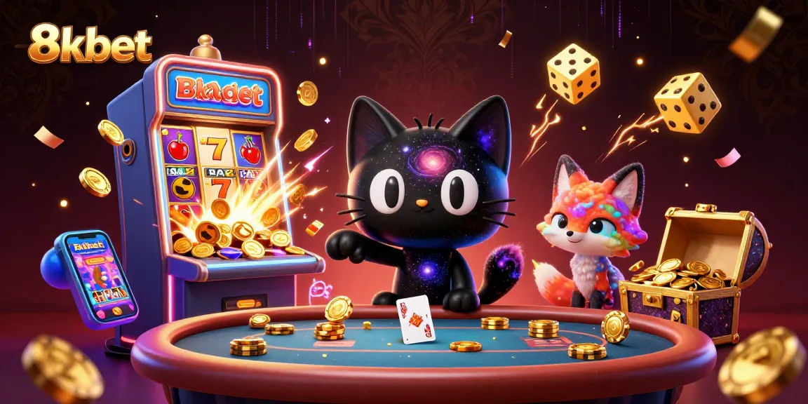 Experience the cosmic excitement of 8xbet with a black hole cat and its vibrant fox companion at a dynamic casino table.