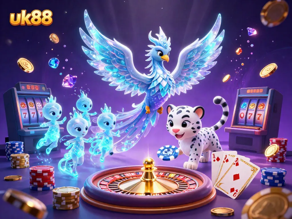 Engage in thrilling gaming adventures at uk88 with vibrant casino characters and sparkling treasures.