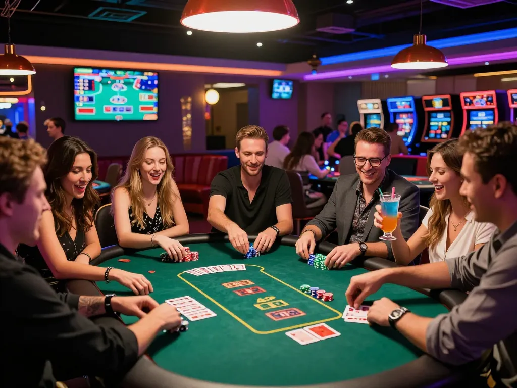 Exciting moment at the 789 club poker table with friends celebrating wins.