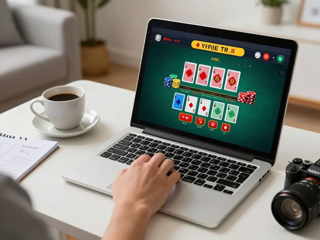Player engaging with online blackjack game on 7me app in a cozy home office environment.