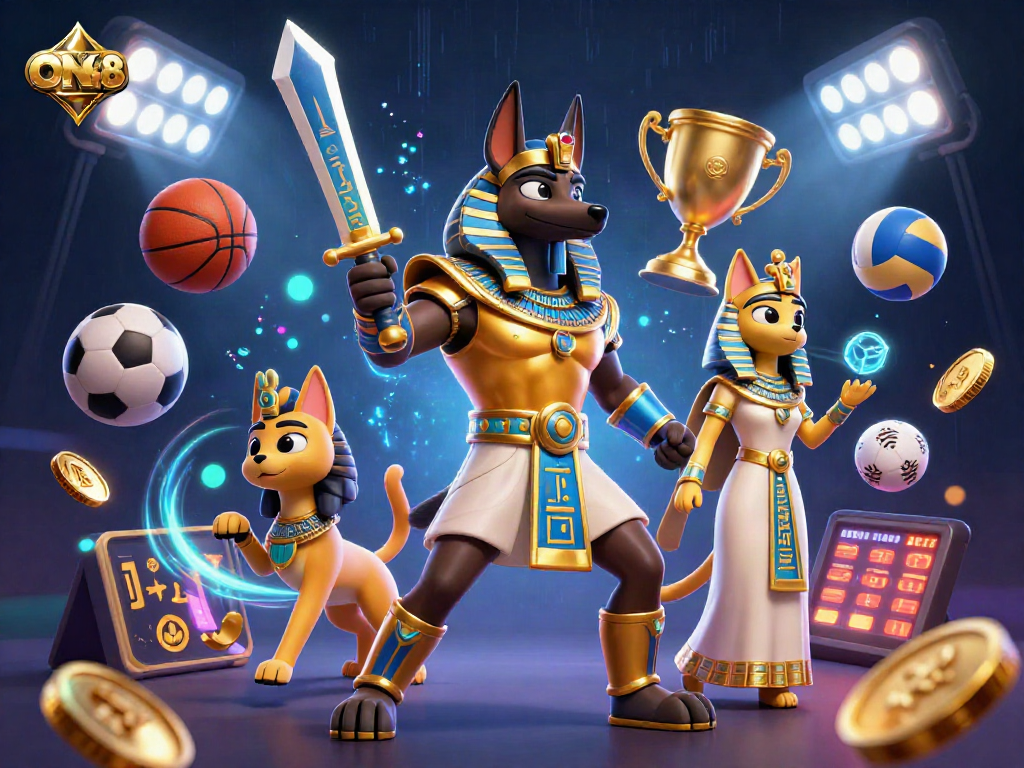 Experience ON68's dynamic gaming scenes with ancient warrior and sports elements.