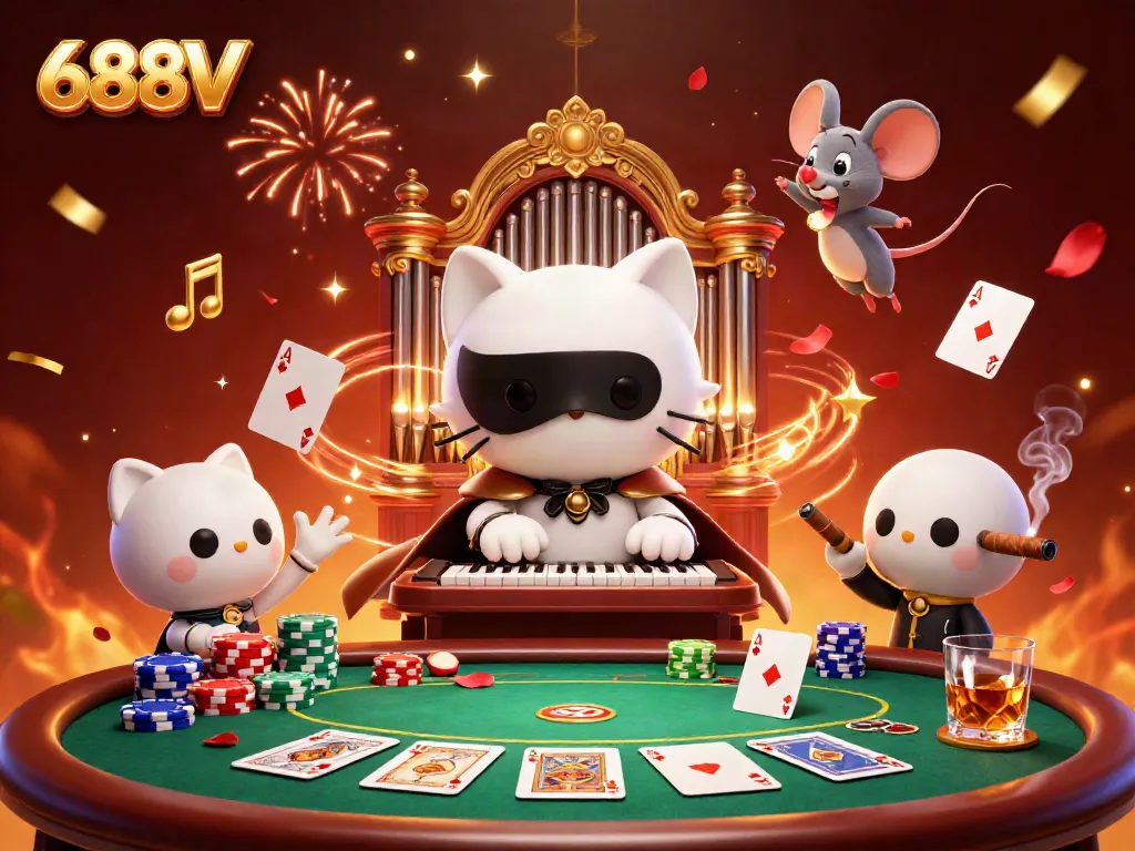 Float into the world of 688V where the phantom cat conducts poker game within a dazzling casino.