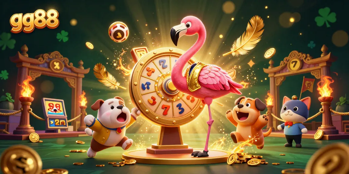 Experience the excitement of gg88 with vibrant characters celebrating at a dynamic casino prize wheel.