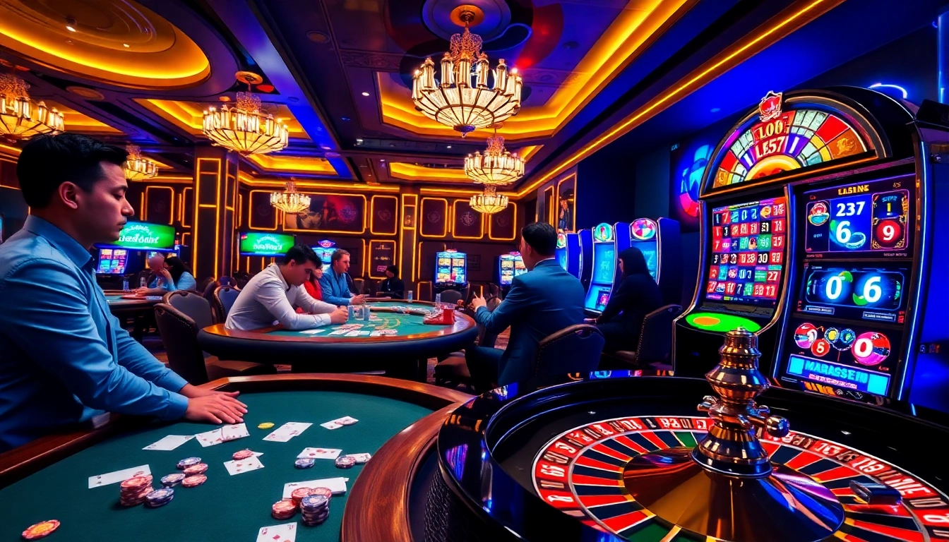 Players enjoying a lively casino experience at L567, featuring vibrant gaming tables and slot machines.