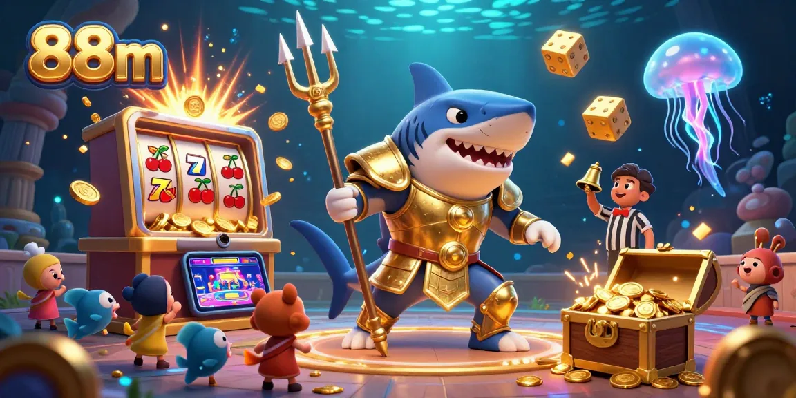 Engage in thrilling gameplay with 88m featuring a tiger shark in a casino-inspired underwater colosseum.