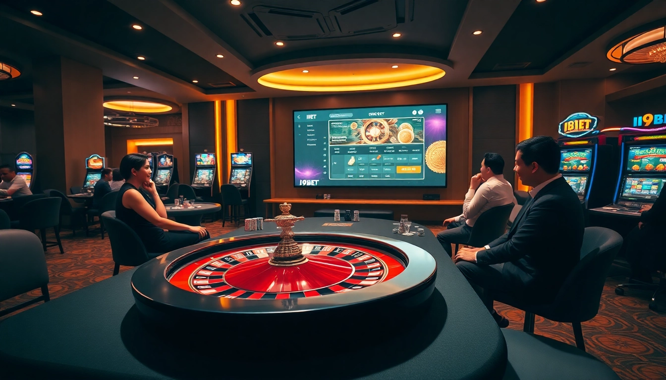 I9BET casino excitement with poker, roulette, and online gambling ambiance