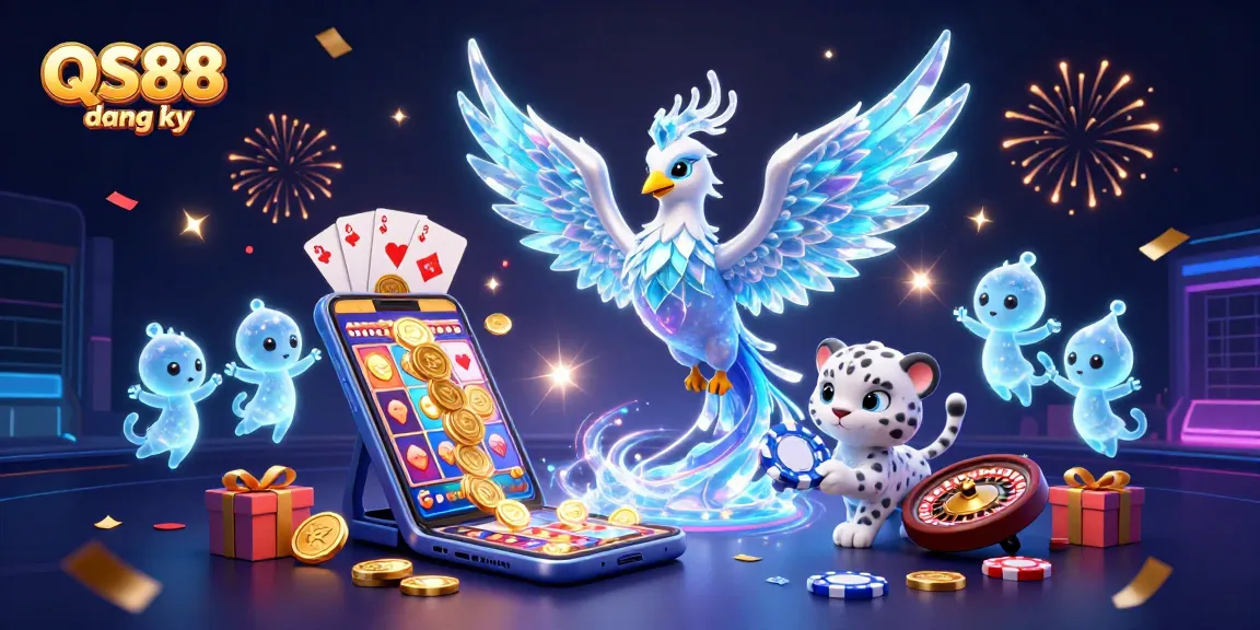 Experience excitement with QS88 dang ky featuring a dynamic scene of an ice phoenix and casino elements!