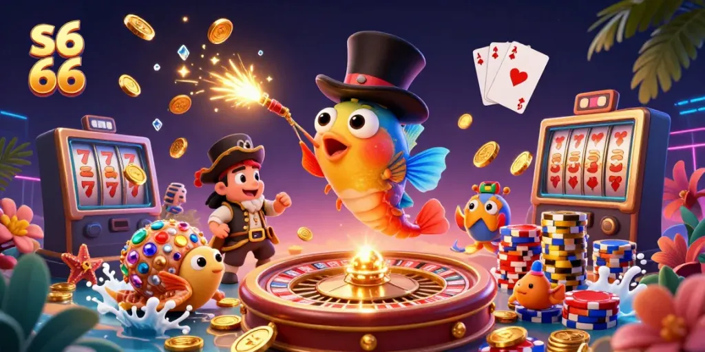 Engage in thrilling underwater gaming adventures with the vibrant s6 66 anglerfish, as golden coins cascade around