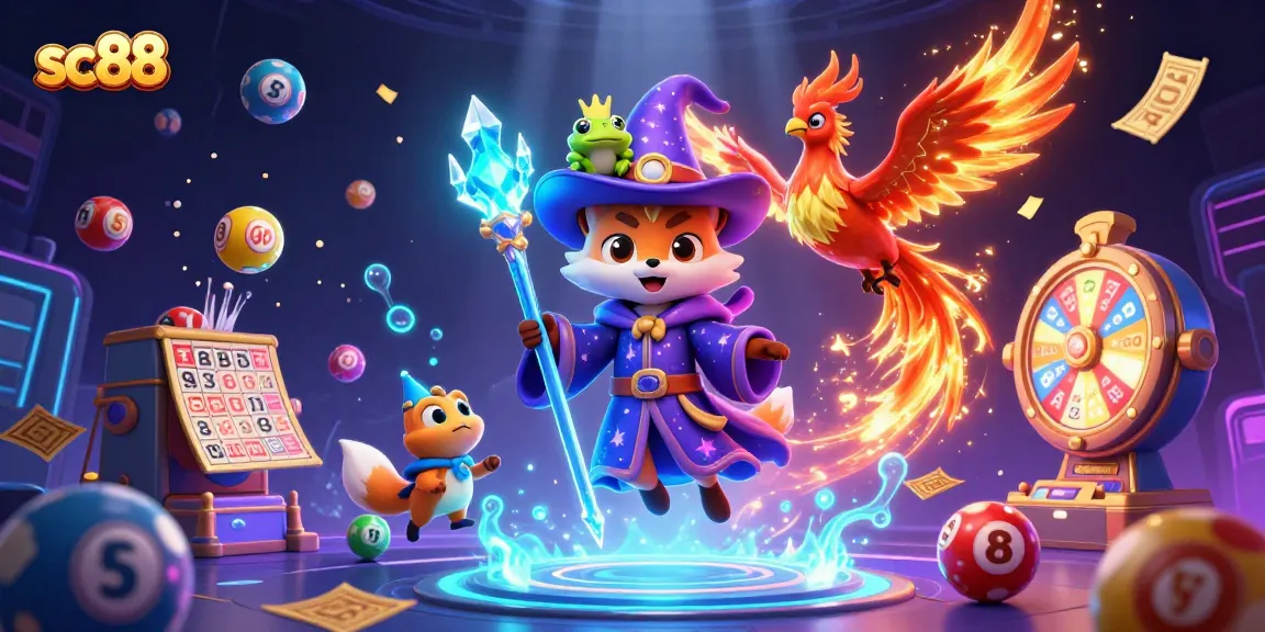 Experience thrilling gaming action with sc88 in a vibrant 3D casino scene filled with dynamic lottery elements.