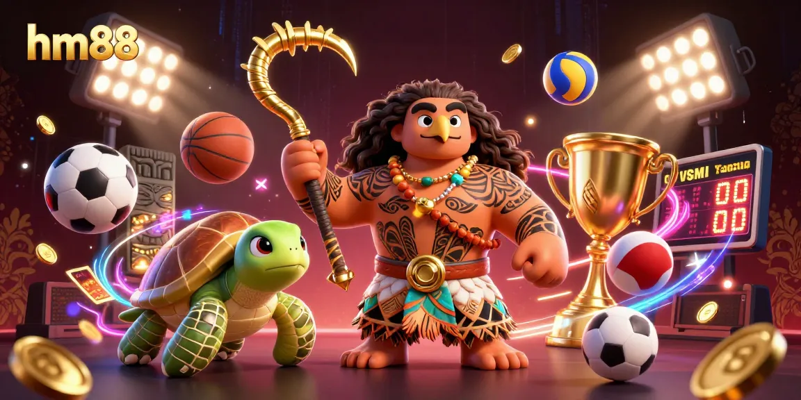 Engage with the vibrant atmosphere of hm88, where cartoon characters meet iconic sports betting elements.