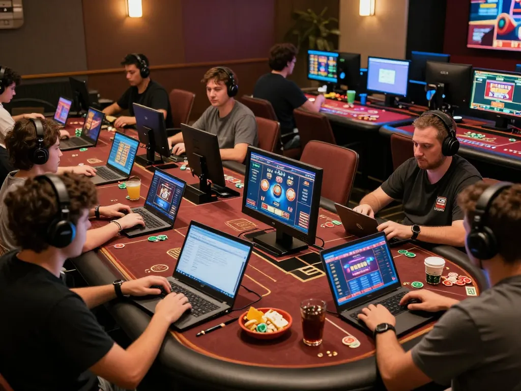Players enjoying a dynamic online gaming experience at MK8 casino on their tablet and laptops