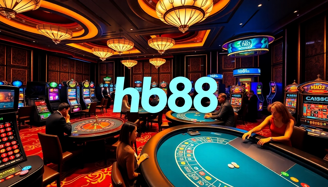 Experience high-stakes action at hb88 Casino with glamorous tables and vibrant slot machines.