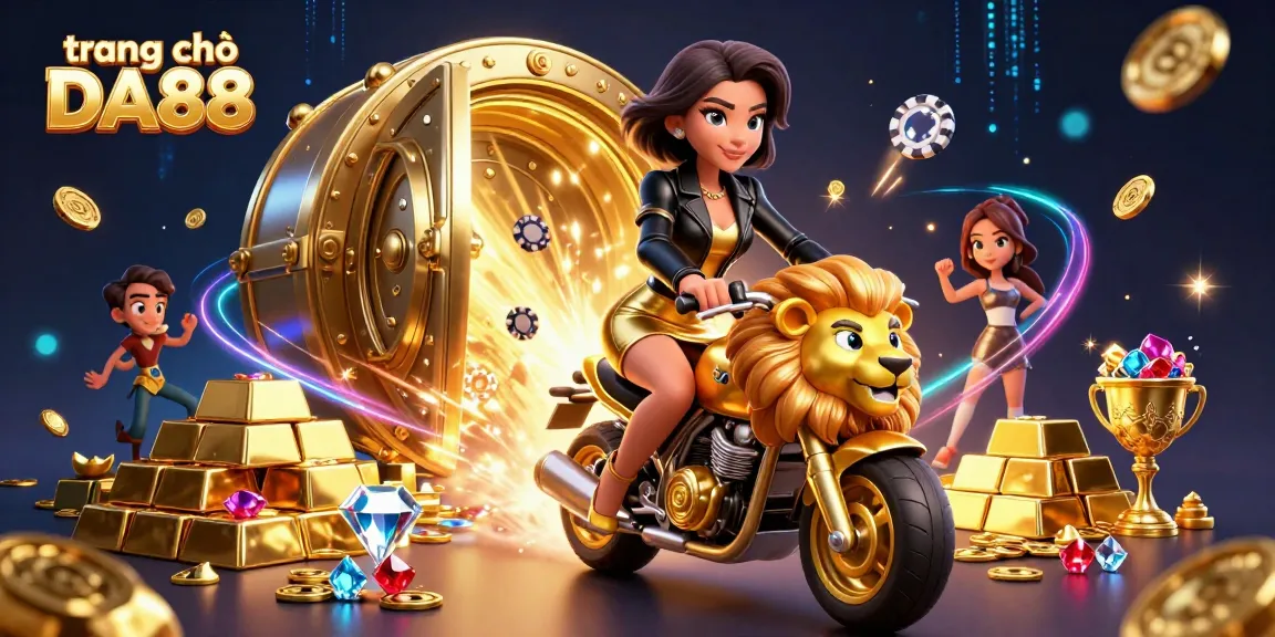 Join the thrill of gaming at trang chủ DA88 with an exhilarating 3D casino scene bursting with gold and excitement.