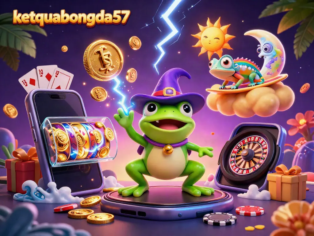 Engage with the exciting world of ketquabongda57 as a weather wizard frog conjures coins, illuminating the scene with casino excitement.