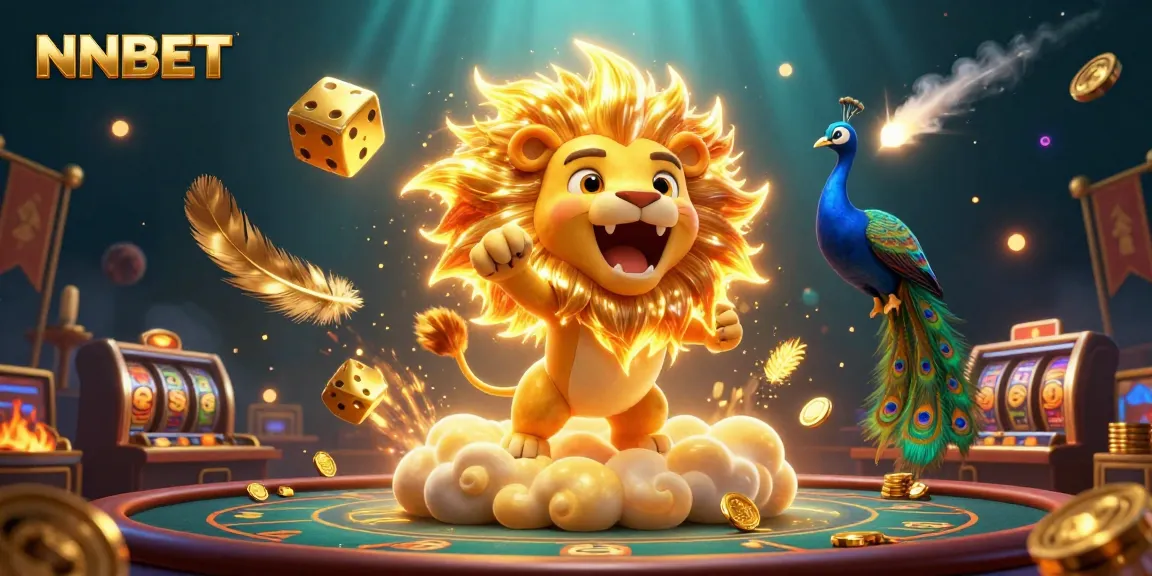 Participate in NNBET's vibrant casino experience featuring dazzling golden elements and lively gaming scenes.