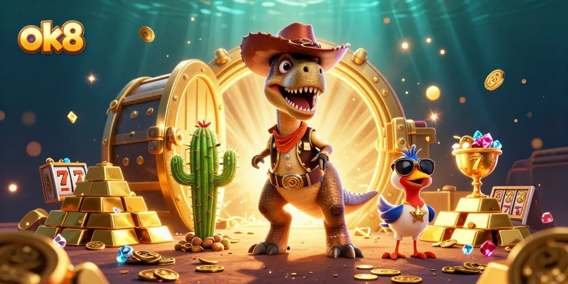 Engage with excitement at ok8's casino featuring lively characters and golden treasures.