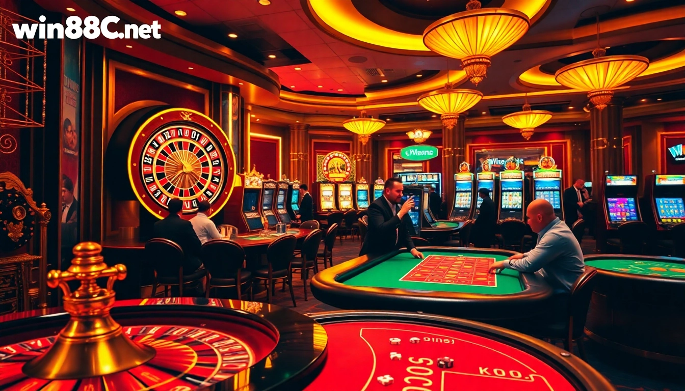 Experience the thrill of gaming at win88cc.net with vibrant casino tables and winning chips.