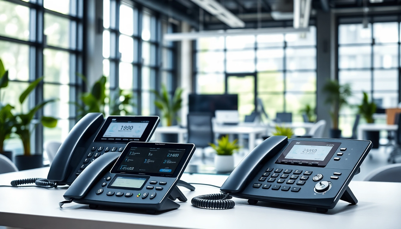 Streamlined business phone systems enhancing communications in a professional workspace.