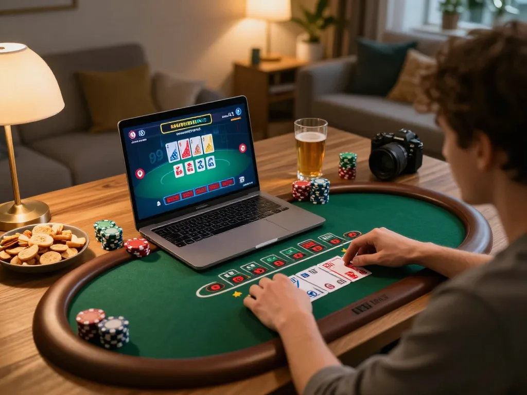 f8bet80 player enjoying live blackjack at home, focused on strategy and gameplay