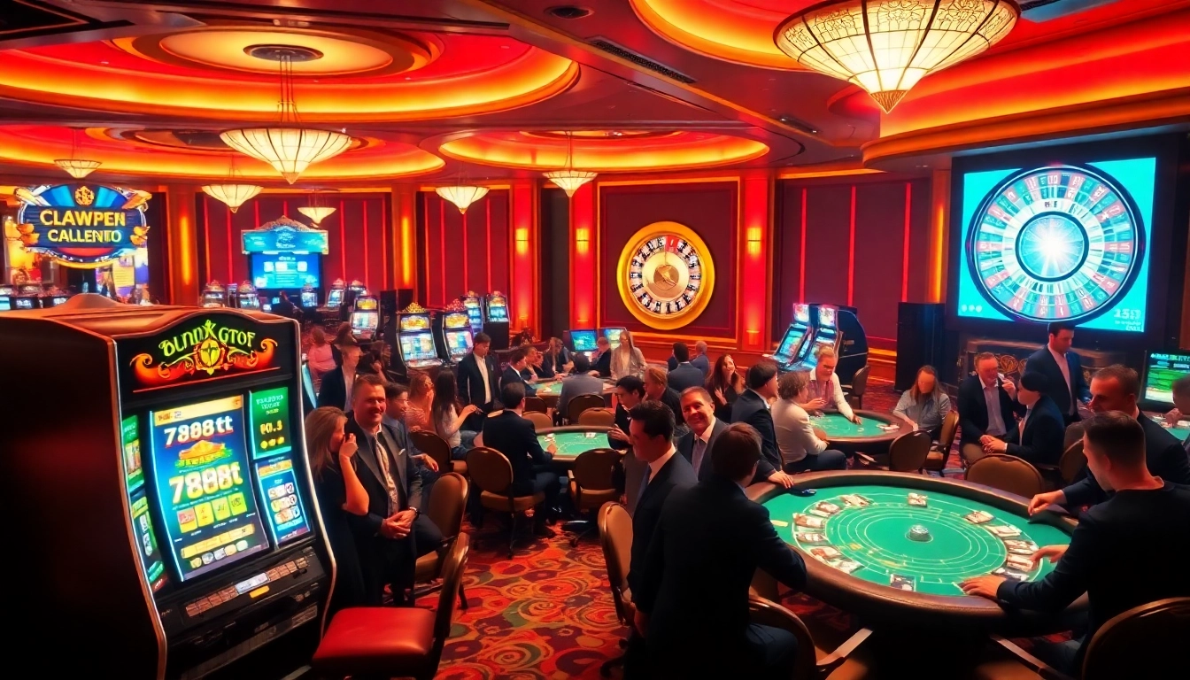Players enjoying slots at the 788t casino, surrounded by vibrant table games and excitement.