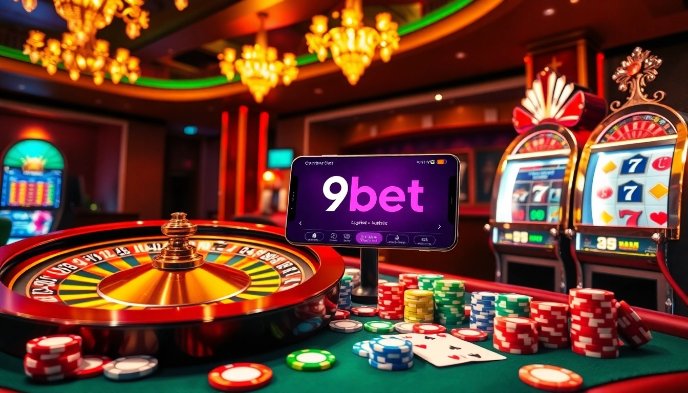 Engaging scene of 'v9bet đang nhập' inspiring online gamers to join the exciting casino action with roulette and slots.