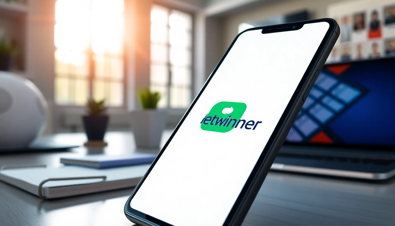 Baixar Betwinner APK no Android facilmente em um espaço moderno com smartphone exibindo o aplicativo.
