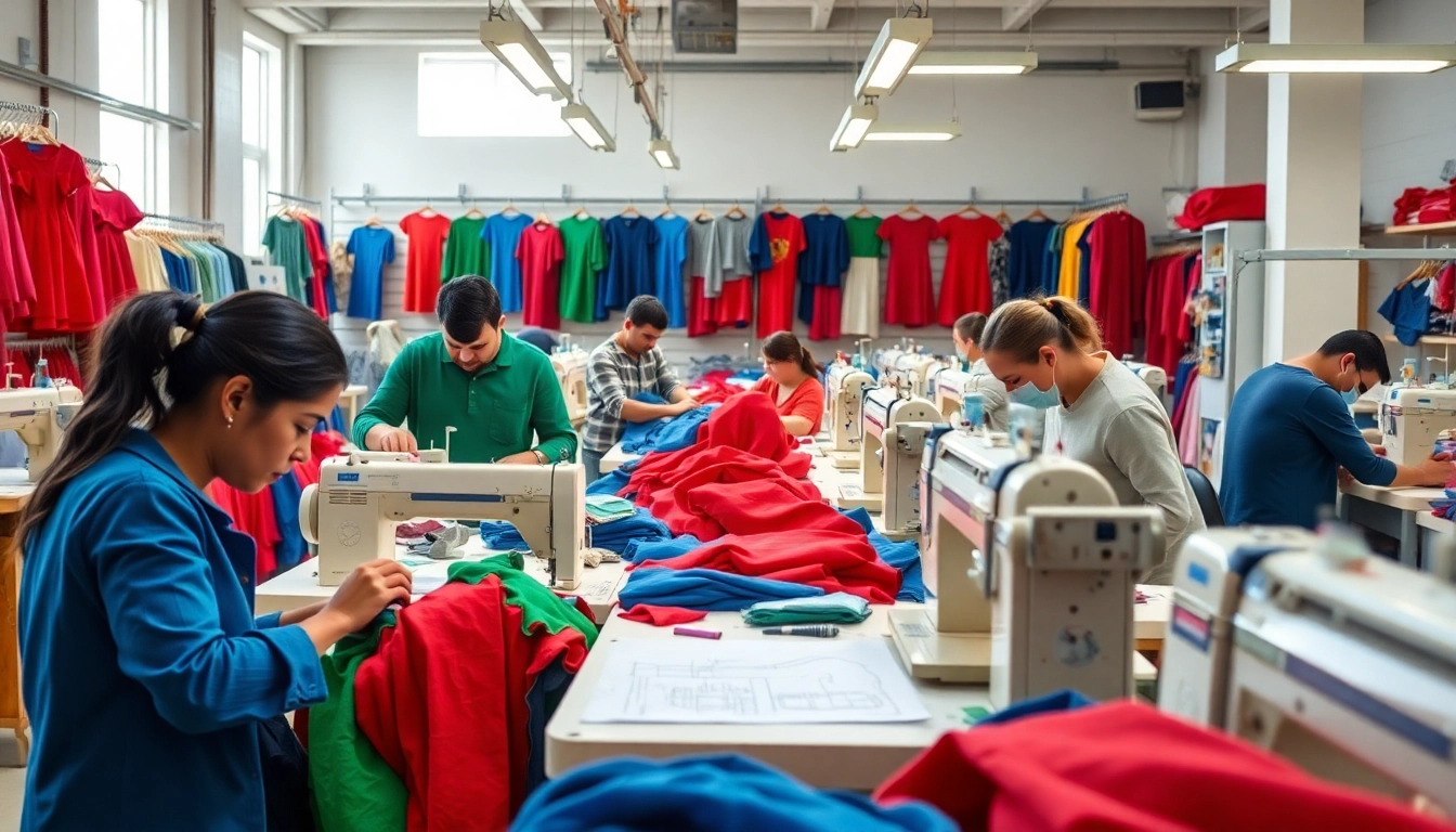 Showcase of a Custom Apparel Manufacturer in action, highlighting skilled crafting of unique garments.