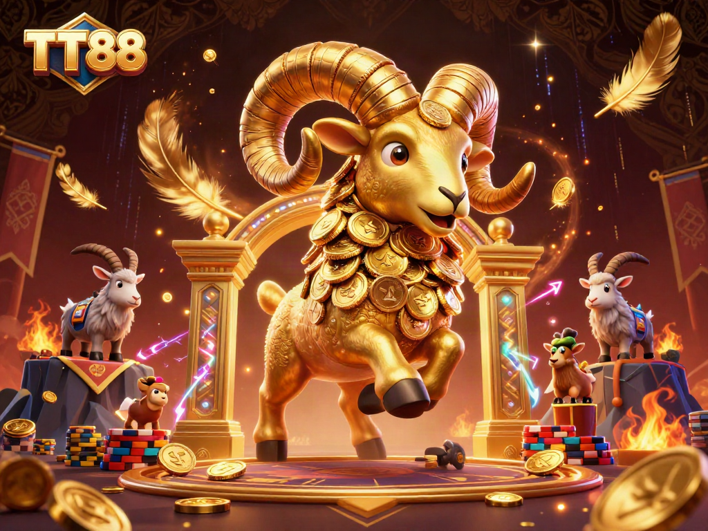 Engage with TT88's vibrant casino adventures featuring a golden ram among rich gaming elements.
