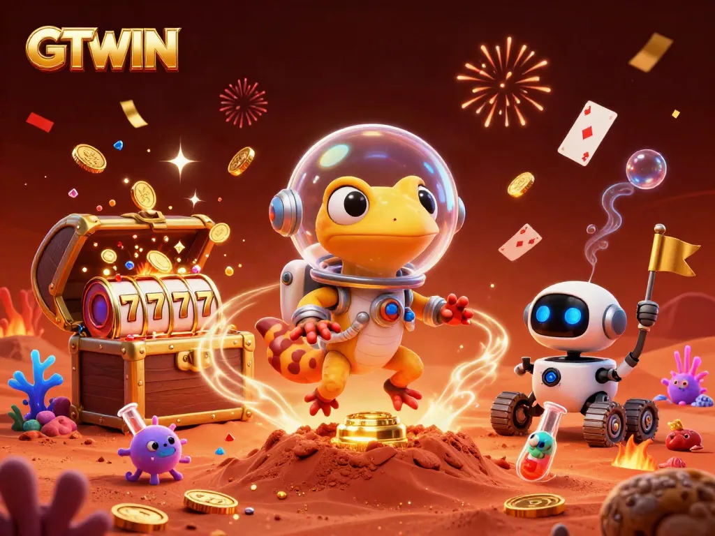 GTWIN engages players with exciting slot games surrounded by cheering alien bacteria and treasure chests.