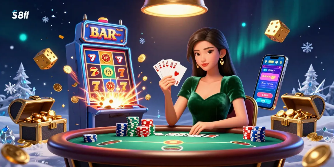 Experience thrilling casino action at 58ff with stunning visuals of live poker tables and exciting slot explosions.