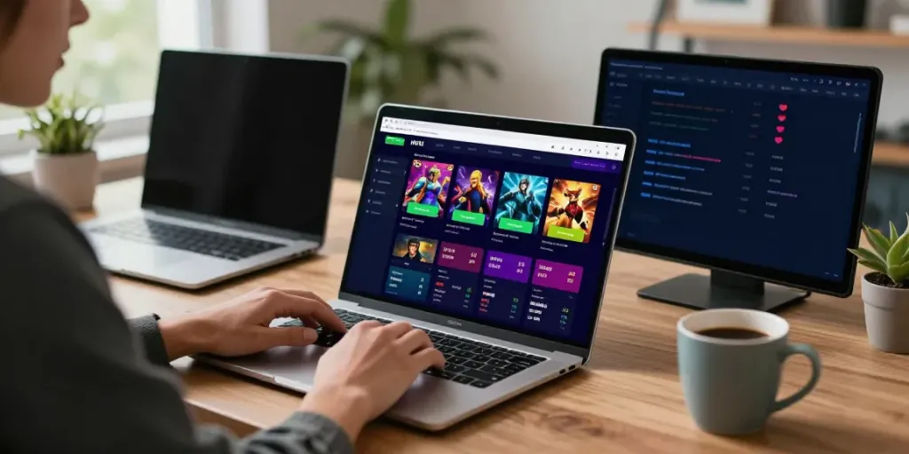 Engaging with sky88 platform at a cozy home office for online betting.