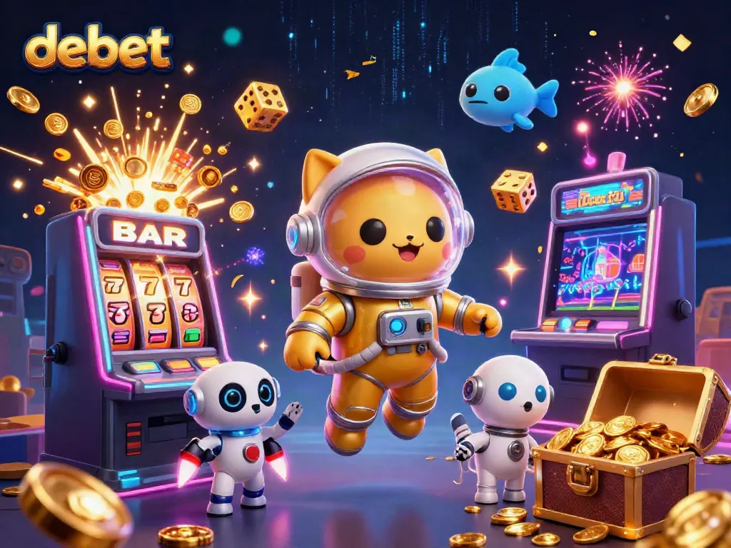 Experience debet's thrilling gameplay with a vibrant space scene featuring colorful casino elements.