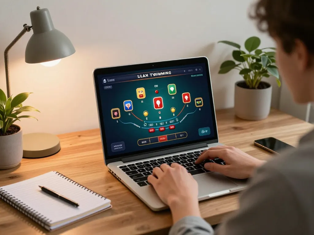 Player engaging with live dealer blackjack at their home gaming setup, showcasing HBET's online gaming experience.