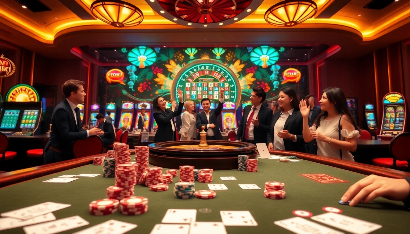 Experience excitement at a 28BET poker table with vibrant chips and a spinning roulette wheel.