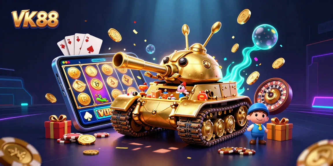 Spin the reels and win big at VK 88’s vibrant miniature casino in a captivating 3D scene.