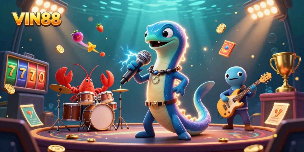 Experience the excitement of VIN88 with a vibrant underwater casino scene featuring animated sea creatures and gambling elements.