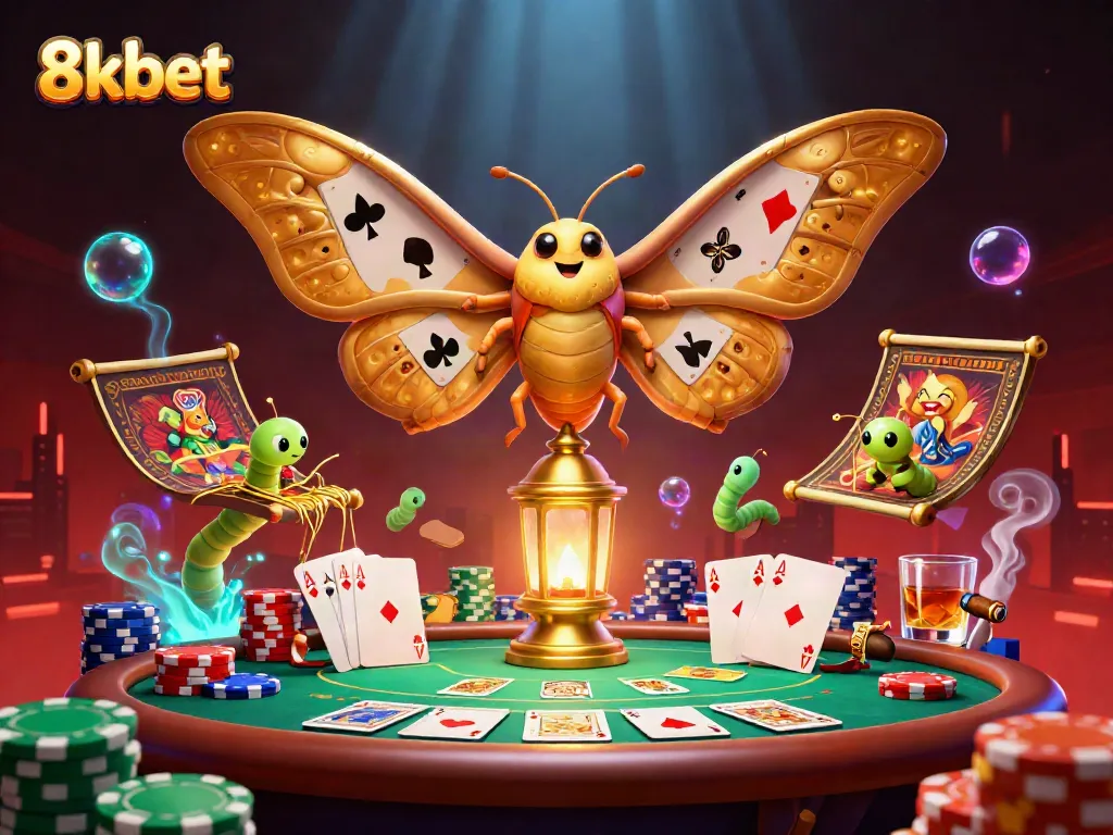 Experience thrilling games at 8kbet with vibrant visuals of casino elements and extraordinary characters.
