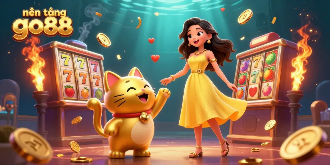 Engage with the vibrant nền tảng go88 casino atmosphere featuring a joyful Asian woman with a lucky cat.