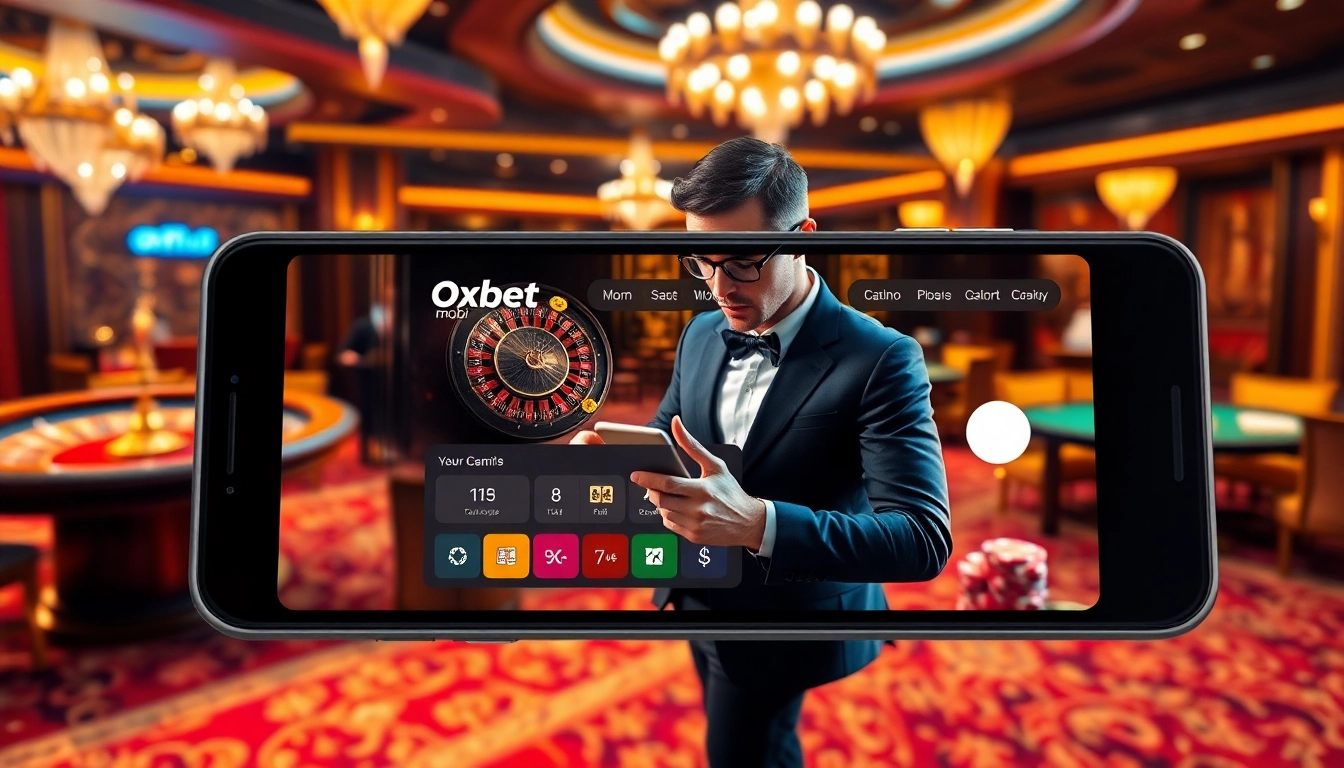 Experience the excitement of oxbet mobi on a mobile device in a luxurious casino atmosphere.