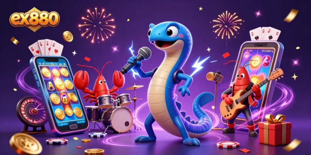 Experience ex880 in a vibrant underwater casino, where the electric eel DJ and band elevate the excitement of gaming.