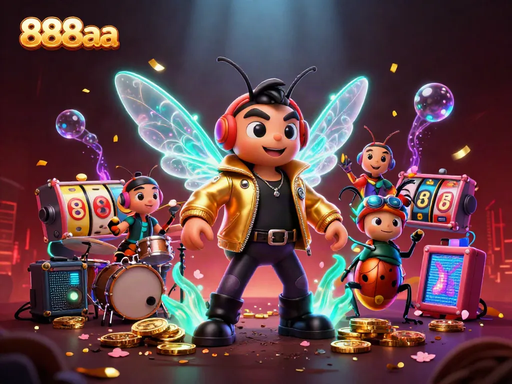 Engage with the vibrant world of 888aa featuring a rock star cicada and captivating casino elements.